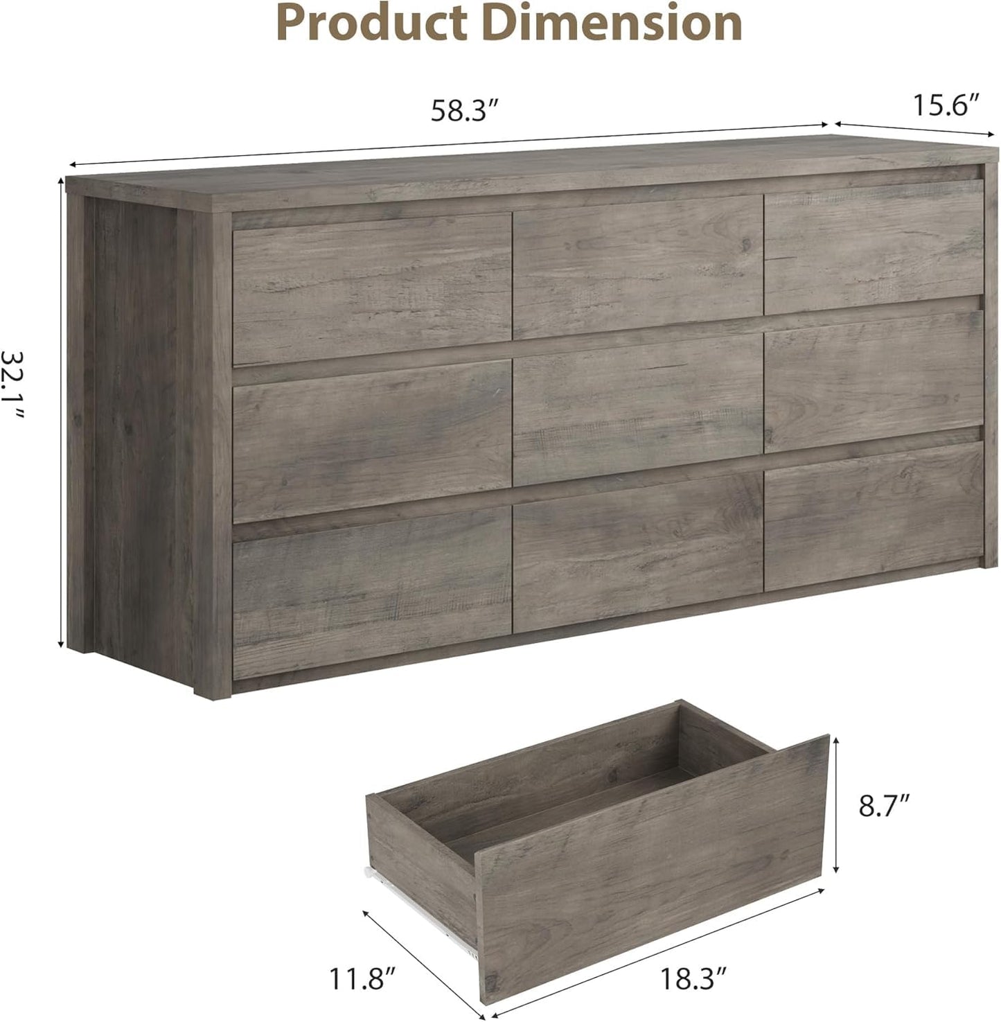 GarveeHome 9 Drawer Dresser for Bedroom, Wide Modern Chest of Drawers, Large Wood Dresser Wooden Storage Organizer for Living Room, Hallway Entryway