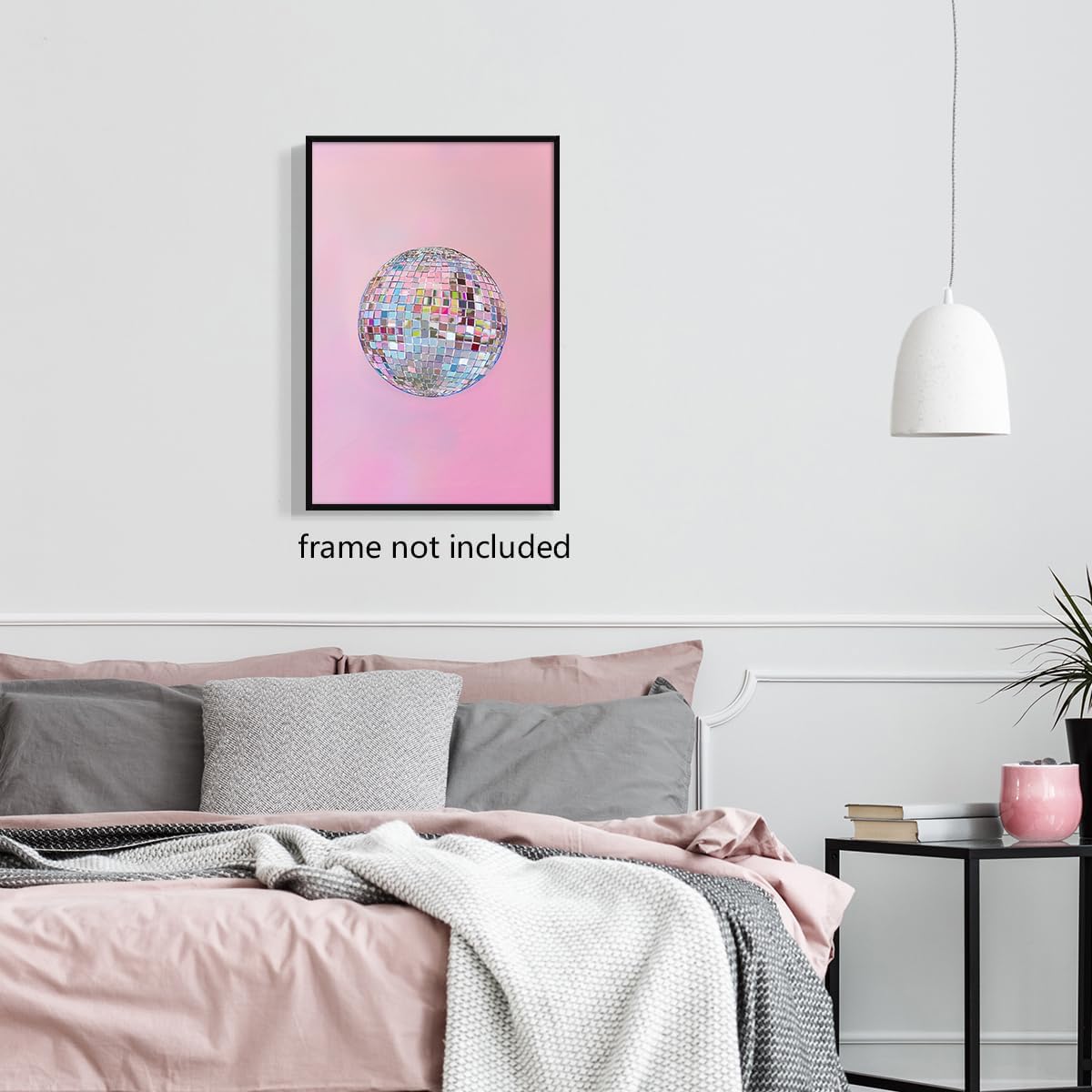 xbsifyiooa 16x24in Silver Disco Ball Canvas Wall Art, Bright Pastel Pink Girly Poster, Trendy Dopamine Mirrorball Wall