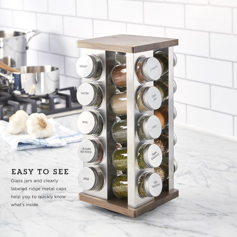 20 Countertop 5 Kamenstein Jar Vintage Spice Rack with Spices Included, Revolving Spice Organizer with Glass Jars