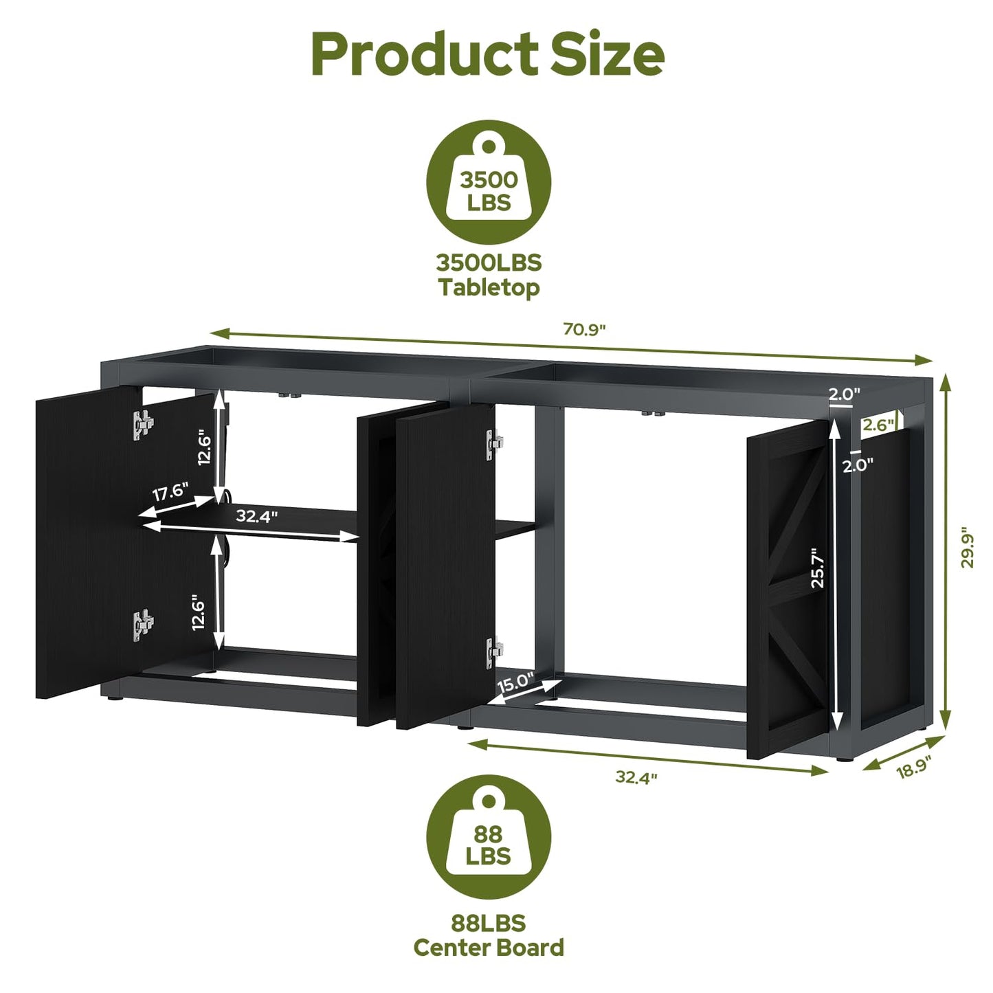 knoworld 125-150 Gallon Fish Tank Stand with Power Outlet, 71"×18.9" Tabletop, 3500LBS, Fits 125/150 Volumns Aquariums, Capacity, Heavy Duty Aquarium Stand & Terrarium Stand with Adjustable Shelf