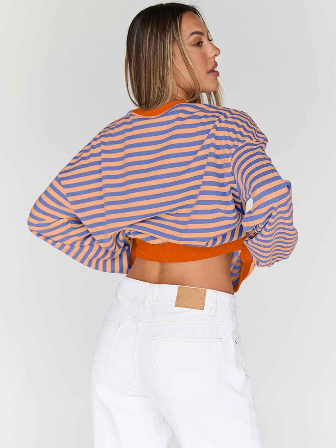 Trendy Queen Oversized Sweatshirt for Women 2025 Fall Crewneck Striped Long Sleeve Shirts Hoodies Cute Top Y2K Outfits