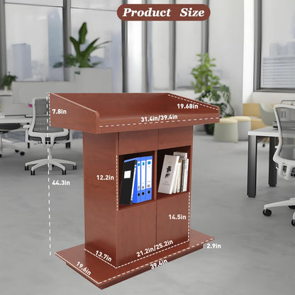 lecterns, Standing Wooden Podium, Podium Stand with Storage Platform, Church Podium and Pulpit, Walnut,L39×W20×H44in
