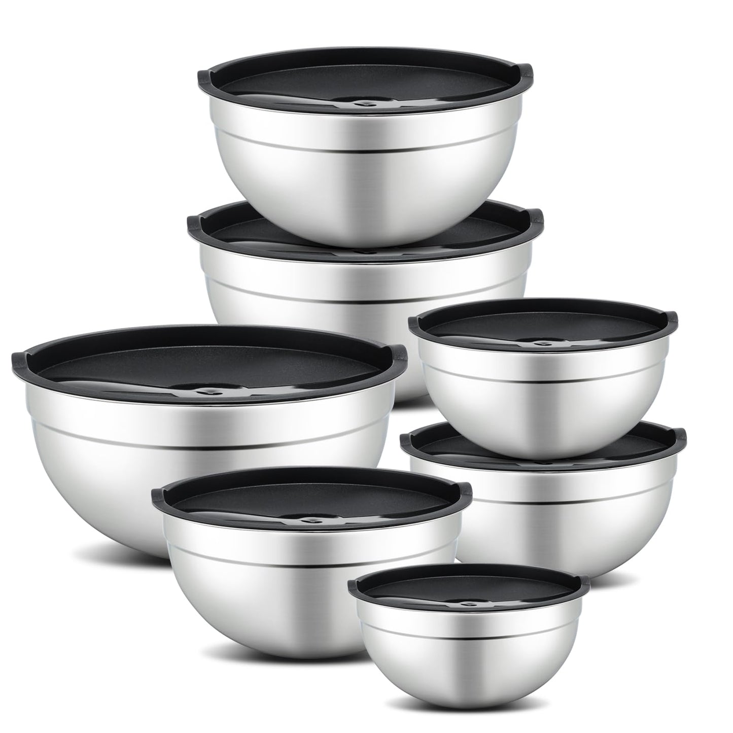Hunnycook 7 Piece Mixing Bowls with Lids Set - Mixing Bowls Stainless Steel Bowls for Kitchen Baking, Size 0.7, 1.1, 1.5, 2.1, 3.5, 4, 4.5QT, Baking Bowl for Food Preparation, Mixing and Serving Foods