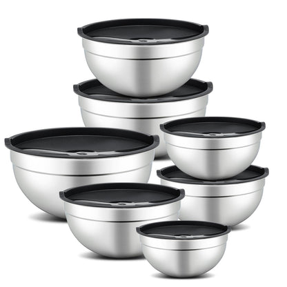 Hunnycook 7 Piece Mixing Bowls with Lids Set - Mixing Bowls Stainless Steel Bowls for Kitchen Baking, Size 0.7, 1.1, 1.5, 2.1, 3.5, 4, 4.5QT, Baking Bowl for Food Preparation, Mixing and Serving Foods