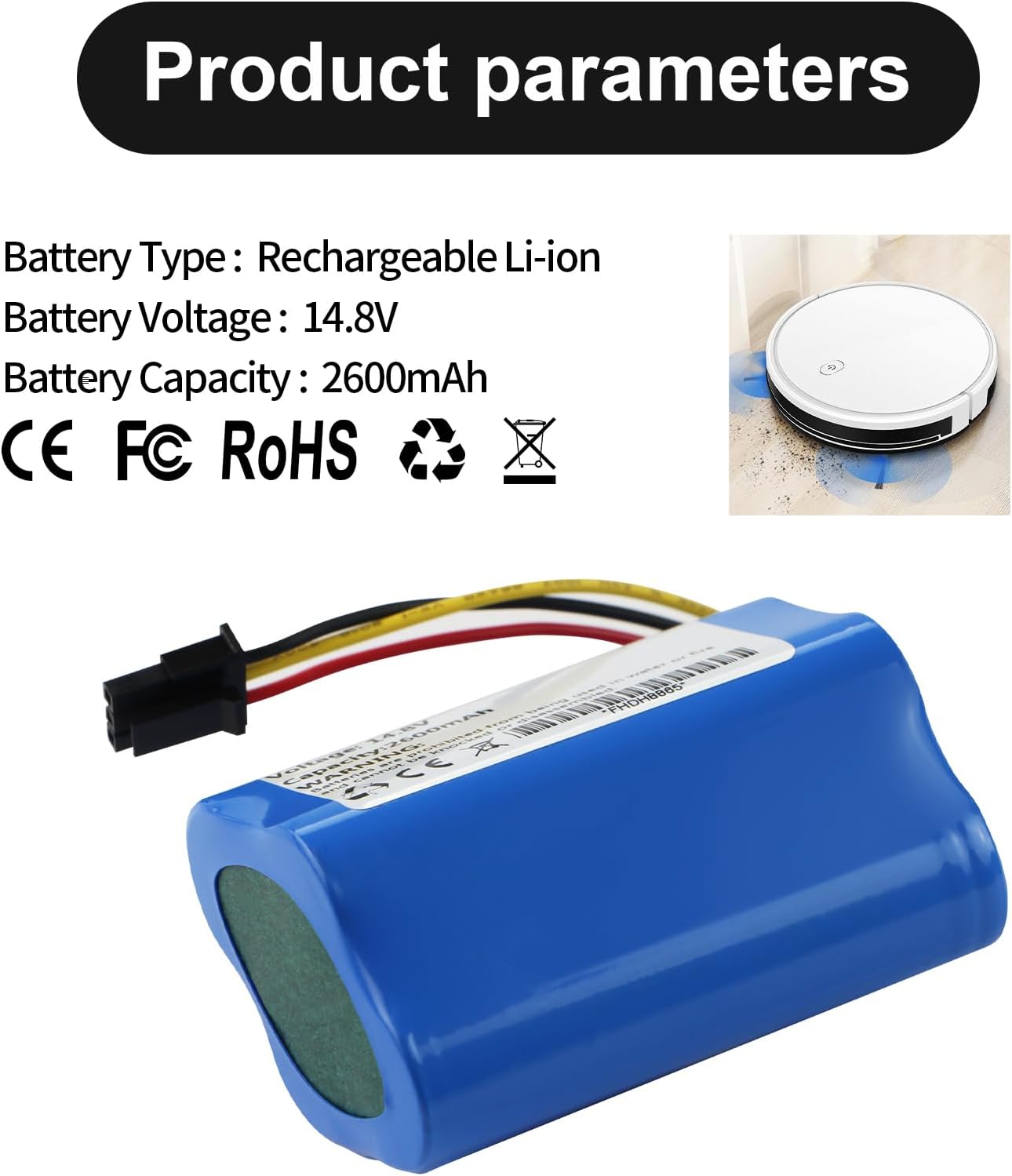 MULS 2600mAh GH28 Vacuum Battery Replacement for TAB-JD330WS, TAB-JD3F0S, TAB-QT330, TAB-T322 Plus, and more