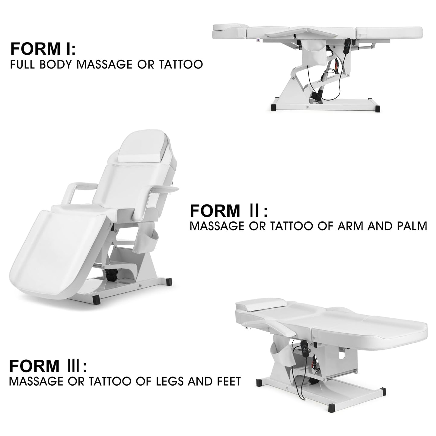 Artist hand Facial Bed for Esthetician MassageTable Beauty Bed Medical Aesthetic Tattoo Procedure Bed with 3 Motor Electrical Adjustments,White