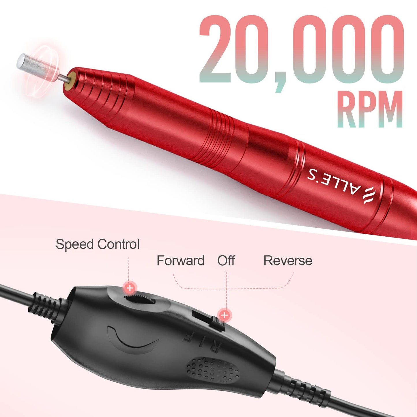 20000RPM Electric Nail Drill Compact Portable Efile Professional Manicure Pedicure Nail File Drill Kit for Acrylic, Gel Nails and Home Salon Use