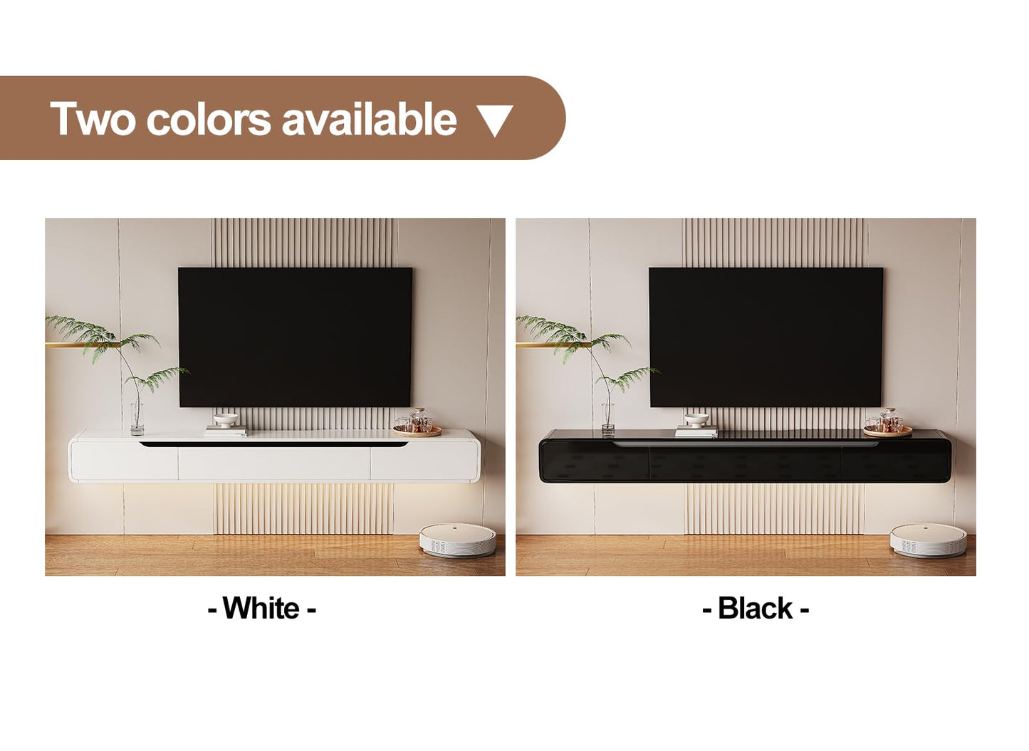 FurniNova High Gloss Floating TV Stand with 3 Doors,47'' Wall Mounted TV Cabinet,Under TV Console,Floating Media Shelft for Bedroom Living Room(White)