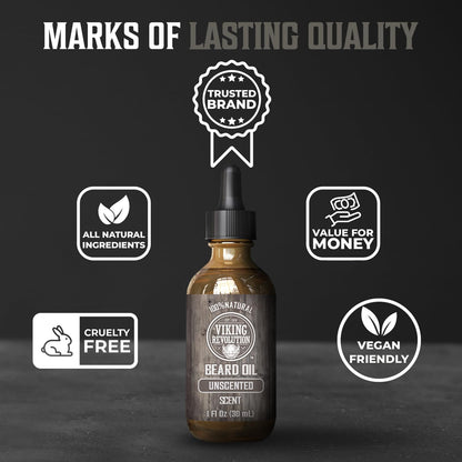 Viking Revolution Sandalwood Beard Oil for Men - Natural Mens Beard Oil with Argan Oil and Jojoba Oil - Beard Softener, Strengthens and Moisturizes - Beard Conditioner for Men (Sandalwood, 1 Pack)