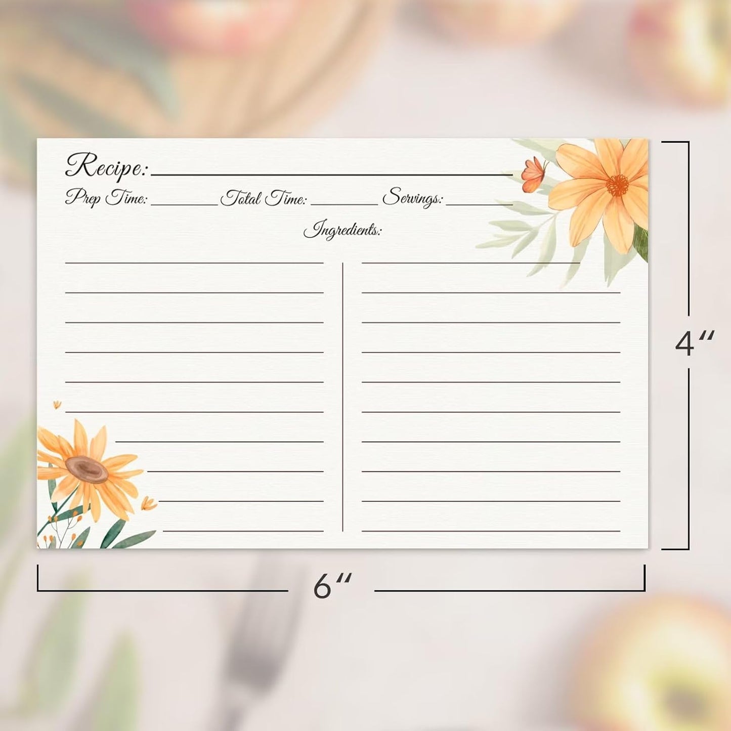 Premium Double-Sided Recipe Cards 4x6, Set of 60 (Daisy) for Wedding, Bridal Shower, Housewarming