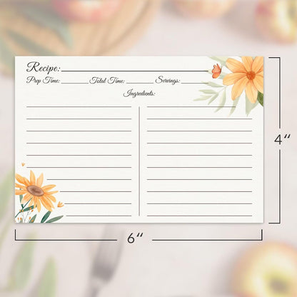 Premium Double-Sided Recipe Cards 4x6, Set of 60 (Daisy) for Wedding, Bridal Shower, Housewarming