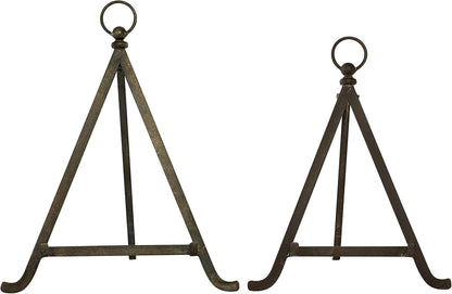 Deco 79 Metal Tabletop Display Easel with Foldable Stand, Set of 2, 13", 15"H, Bronze