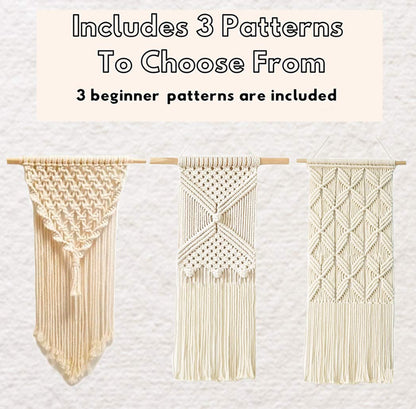 RQWZBCHX DIY Macrame Wall Hanging Kits, 3 Patterns Macrame DIY Wall Hangers for Beginners, Home Decor with 200 Meters Macrame Cord, 3 PCS Wooden Dowels and Instruction Booklet for Macrame Starters