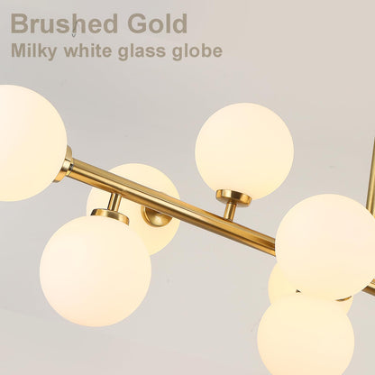 APLampara Mid Century Modern Chandelier 55in Linear Chandeliers 16-Light Brass Gold Pendant Lighting Fixture for Dining Room, Kitchen Island