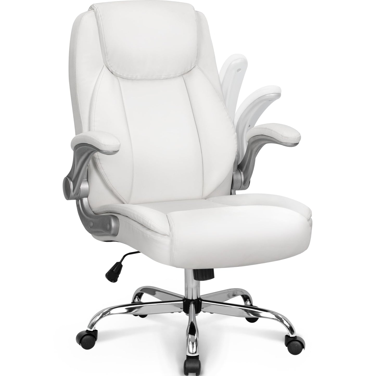 NEO CHAIR Ergonomic Office Desk Gaming Computer Chair Executive High Back Support Flip-up Arms Adjustable Height Swivel Rolling Wheels Comfy PU Leather for Home (White)