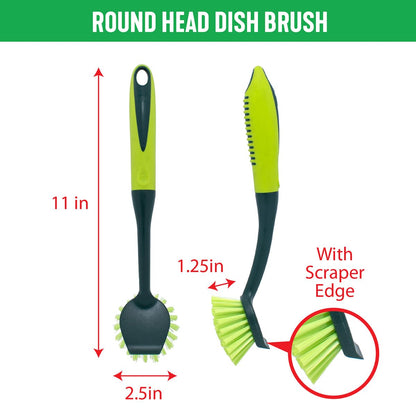 Pine-Sol Scrub Brush Set - Long Handle Cleaning Brushes with Heavy Duty Bristles and Comfort Grip - Scrubbers for Kitchen, Household, and Dishwashing, 5 Pieces