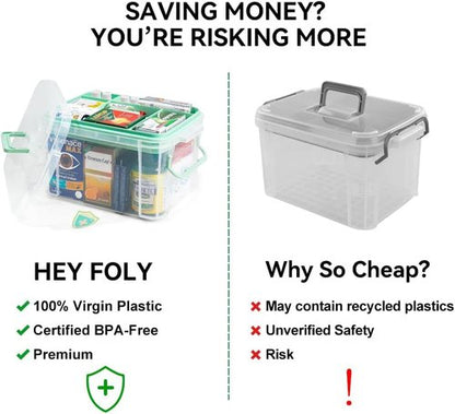 HEY FOLY 15qt Clear Medicine Organizer - Thickened Plastic Storage Box with Tray & Labels