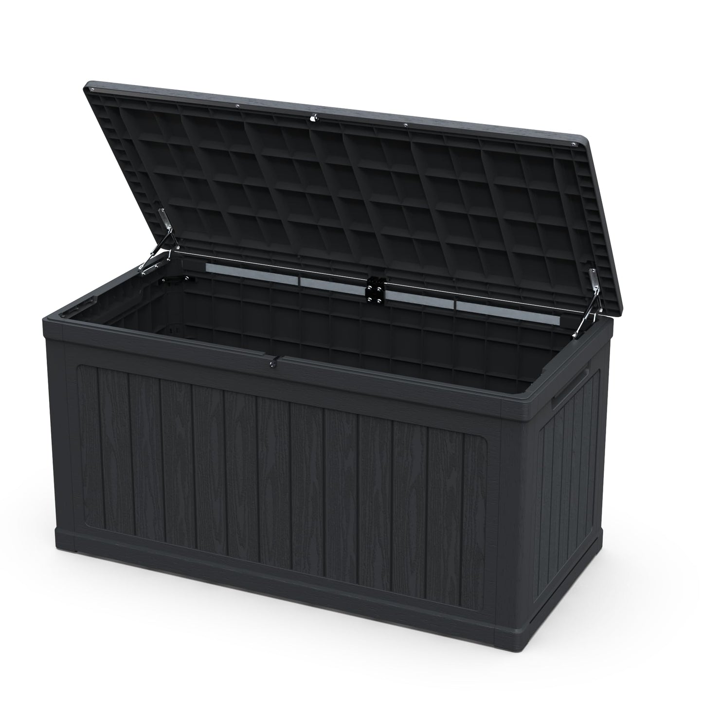 230 Gal Weatherproof Deck Box Large Outdoor Storage Organizer, Double Wall Resin Storage Chest for Patio Furniture, Cushions & Tools, Waterproof, Lockable, Bench Style Table (440lbs Capacity, Black)