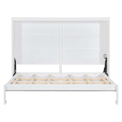 Ball & Cast Murphy Bed Full Size Wall Chest with Charging Station and Slat Support,Wood Hideaway Cabinet Platform Bedframe w/Leg,can be Folded,Space-Saving,for Small Room,Dorms,White