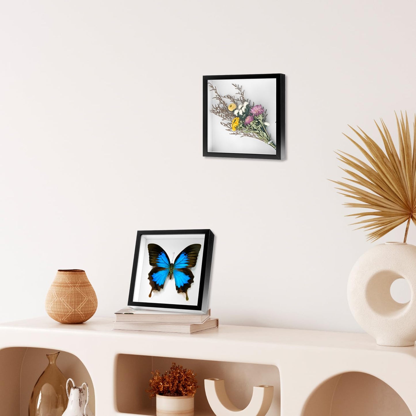 QWORK 8" x 8" Shadow Box Picture Frames, MDF Wood with Acrylic Front, 2 Pack Square Shadow Boxes Display Cases for Photos, Crafts, and Keepsakes