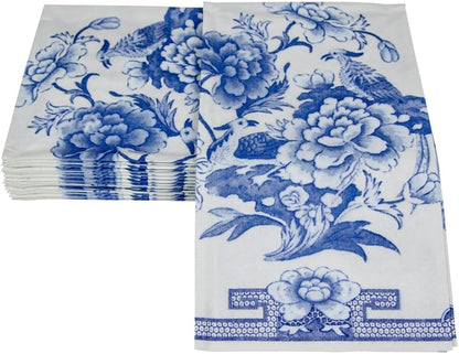 Packs 15 Caspari Blue & White Paper Guest Towel Napkins - Two