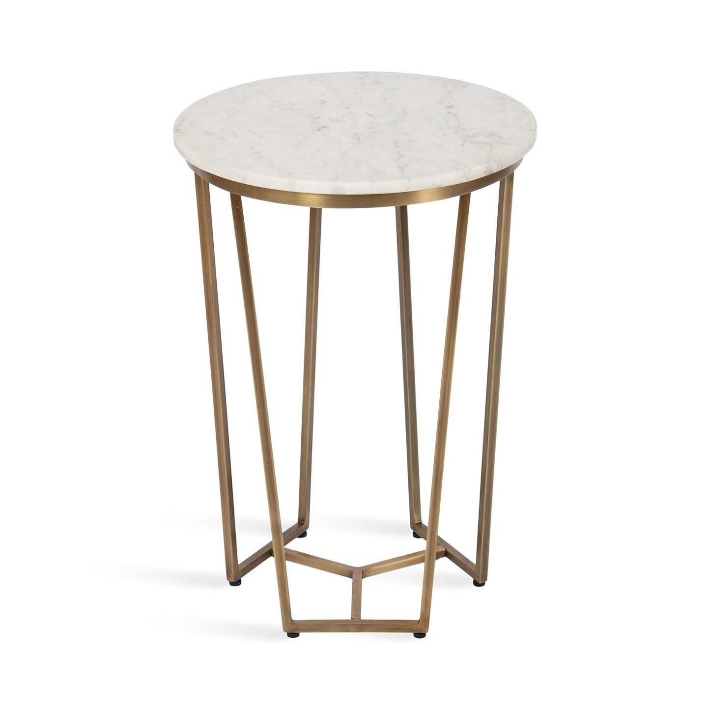 Kate and Laurel Solvay Round Metal and Marble Side Table; 16 x 16 x 24; White Marble and Antique Brass; Modern Glam Bedroom Nightstand Table with Premium Natural Marble Stone and Iron Base