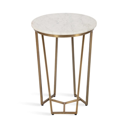 Kate and Laurel Solvay Round Metal and Marble Side Table; 16 x 16 x 24; White Marble and Antique Brass; Modern Glam Bedroom Nightstand Table with Premium Natural Marble Stone and Iron Base