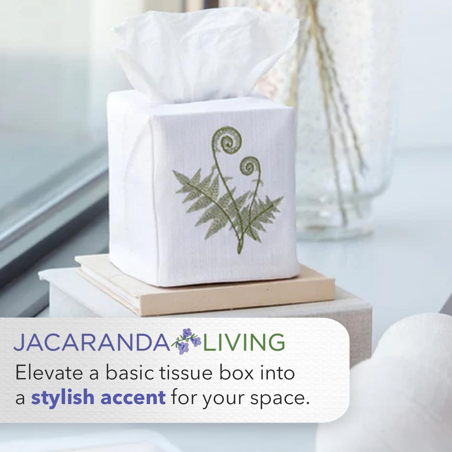Jacaranda Living Square Tissue Box Cover - Linen/Cotton Fabric, Decorative Cloth Tissue Cube, Duck Egg Blue