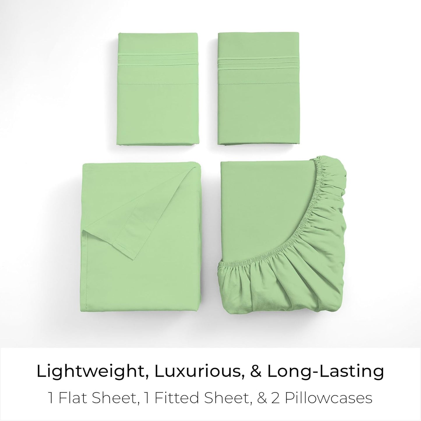Mellanni King Sheets Set - 4 PC Hotel Luxury Bedding | Extra Soft, Cooling, Wrinkle & Stain Resistant (Pistachio)