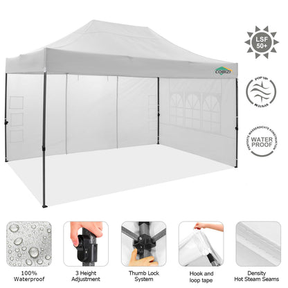 COBIZI 10x15 Pop up Canopy Tent 10x15 Canopy with 4 Sidewalls Waterproof Heavy Duty Commercial for Parties Outdoor Garden Gazebo Tent, Carry Bag(10x15ft, White)