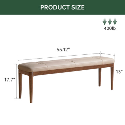 Wayshome 55.1'' Black Walnut Tufted Leather Dining Bench, Bedroom End of Bed Leather Upholstered Bench for Entryway with 100% Solid Black Walnut Leg Frame