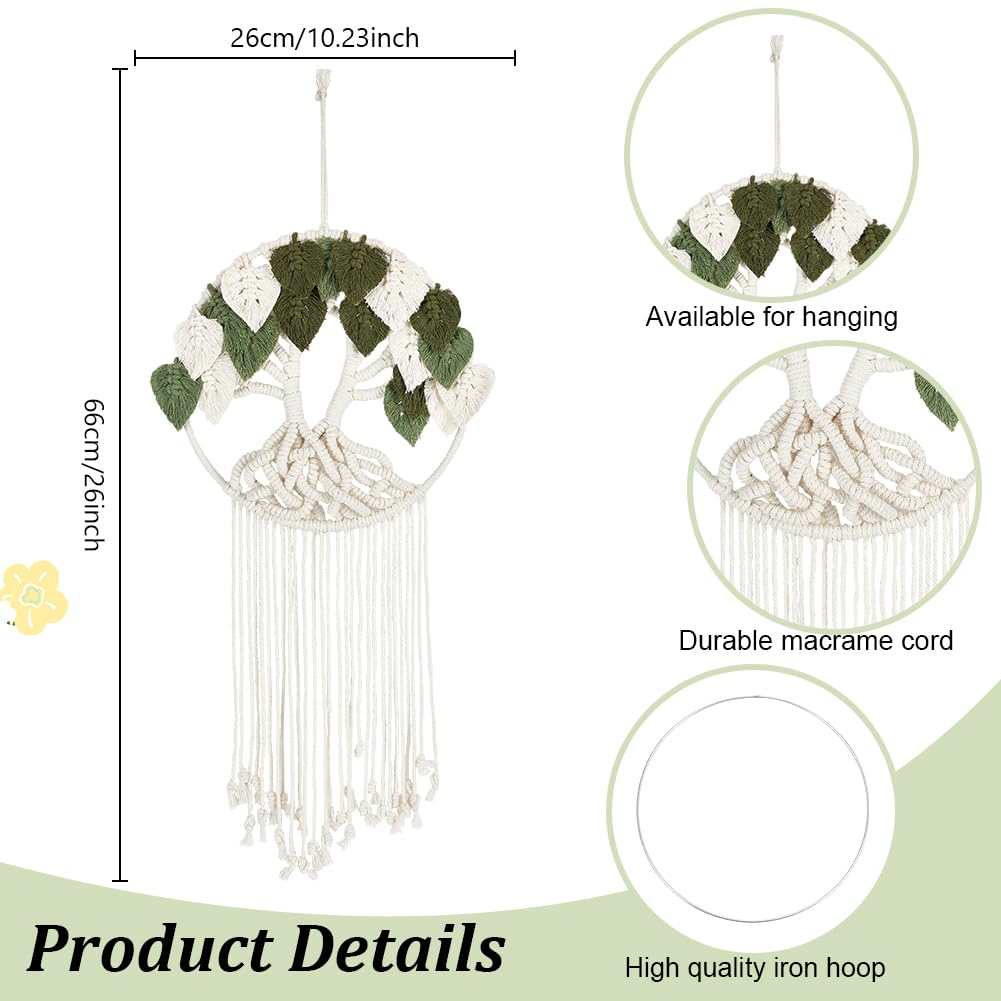 ORIGACH DIY Macrame Tree of Life Wall Hanging Kit Handmade Boho Leaves Tapestry Macrame Kit for Beginner Adults with Step by Step Instruction Macrame Wall Decor for Living Room, Green