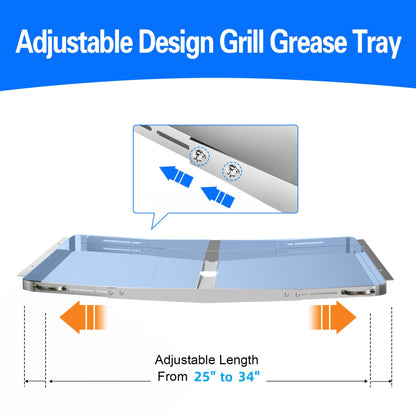 Grill Grease Tray Replacement for Dyna Glo with Catch Pan, Universal 25"-34" Adjustable Drip Pan Replacement for 4/5/6 Burner Gas Models from Nexgrill Charbroil Kenmore Expert Grill BHG Grease Tray