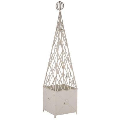 SAFAVIEH Outdoor Patio Furniture Collection - Caledonia Antique White Iron Trellis Planter, Tall Weather-Resistant Garden Box (PAT5048A)