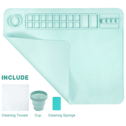 OSDUE Silicone Painting Mat, 20" x 16"Silicone Art Mat with Cup, Kids Painting Mats for Crafts - Thick Large Artist Mats for Resin DIY Drawing Clay and Play Doh - (Blue)