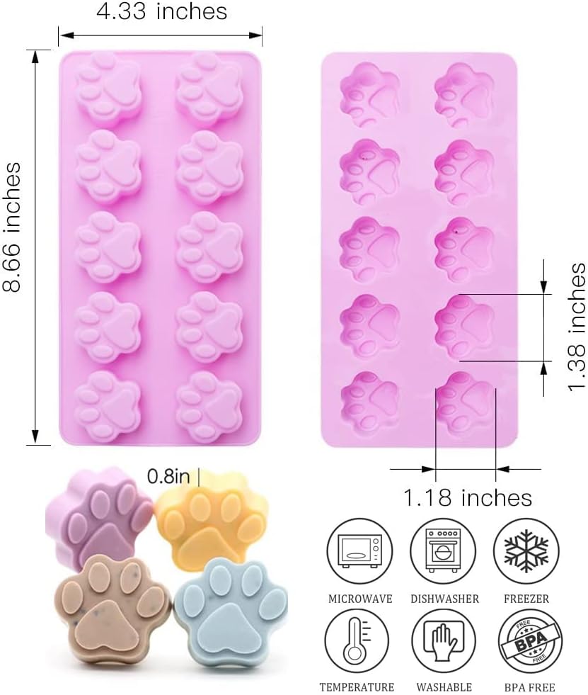 Silicone Molds Puppy Dog Paw and Bone, Non-Stick Food Grade Molds for Chocolate, Candy, and Cupcake Baking (Set of 4)