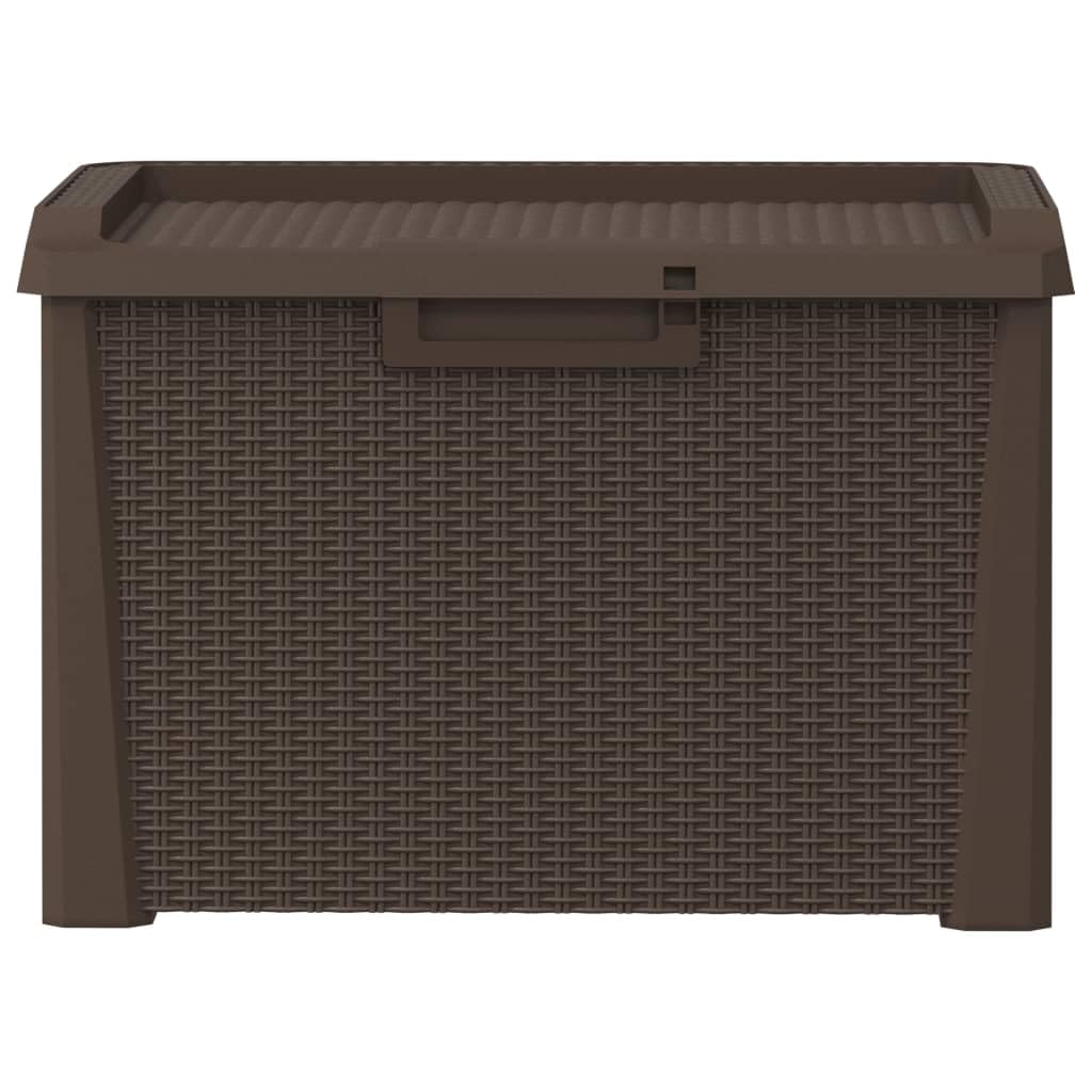 Kalmrek Patio Storage Box Brown 33 gal Polypropylene Resin Wicker Garden Deck Porch Outdoor Storage Chest Bench with Lockable Lid and Gas-Lift Mechanism for Cushion Pillow Tool Organization