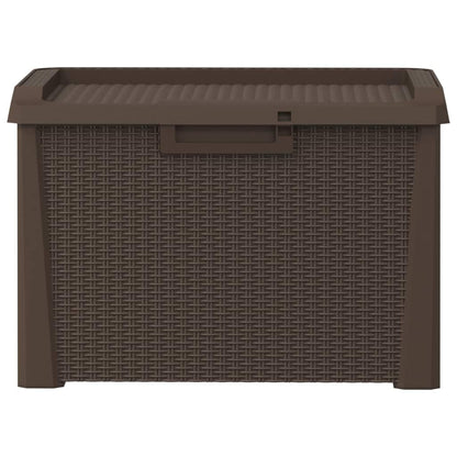 Kalmrek Patio Storage Box Brown 33 gal Polypropylene Resin Wicker Garden Deck Porch Outdoor Storage Chest Bench with Lockable Lid and Gas-Lift Mechanism for Cushion Pillow Tool Organization