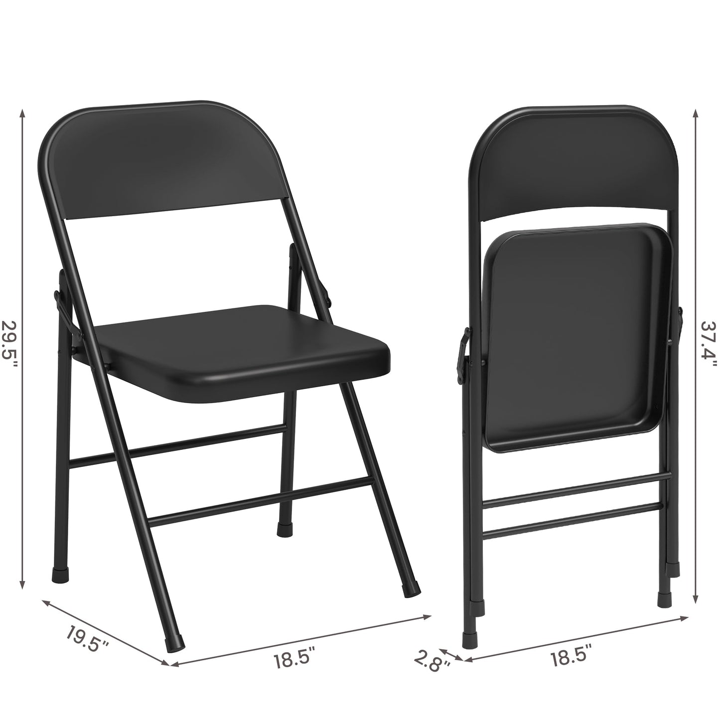 8 Pack All-Steel Folding Chairs Set of 8, Heavy Duty Metal Foldable Dining Chair with Backrest, Hold Up to 350 LBS, Black Portable Fold Chair for Home, Office, Indoor & Outdoor Events