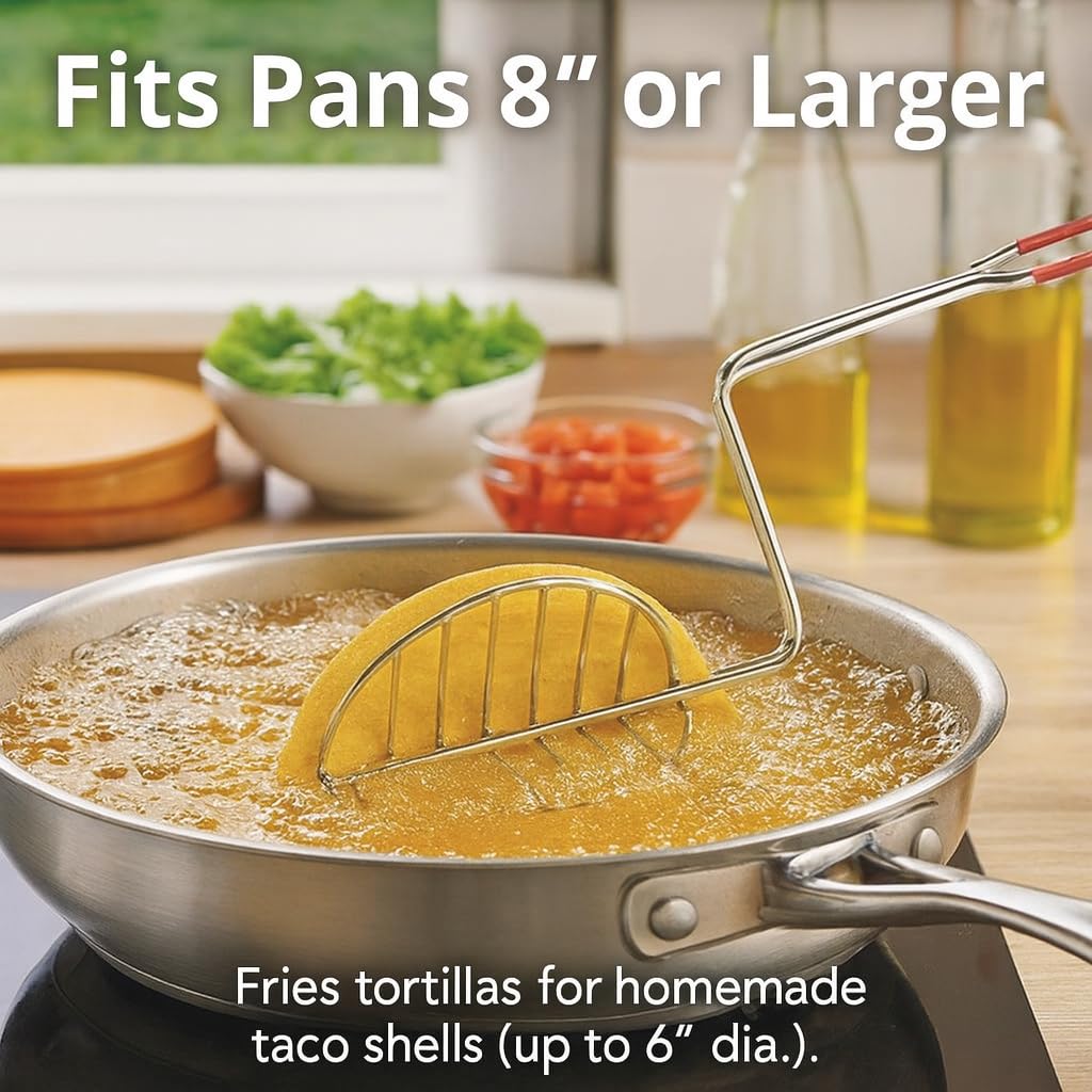 HIC Kitchen Taco Making Tools, Taco Shell Tongs, Steel, Stay-Cool Handle, For Frying Homemade Crispy Shells For Tacos, Appetizers, Dips, And Desserts