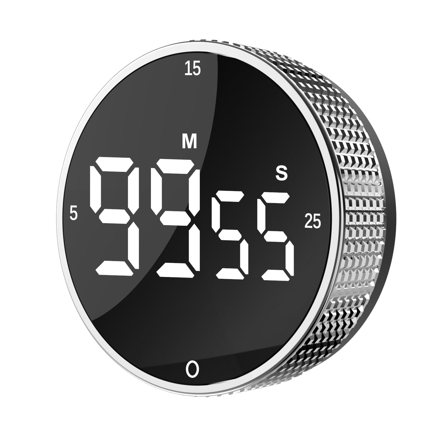 Upgrade Digital Kitchen Timer - Magnetic Countdown Countup Visual Pomodoro Timer with Large LED Display, 3-Preset Times (5, 15, 25), 3 Volume Levels, Ideal for Cooking, Baking and Fitness (1, Silver)
