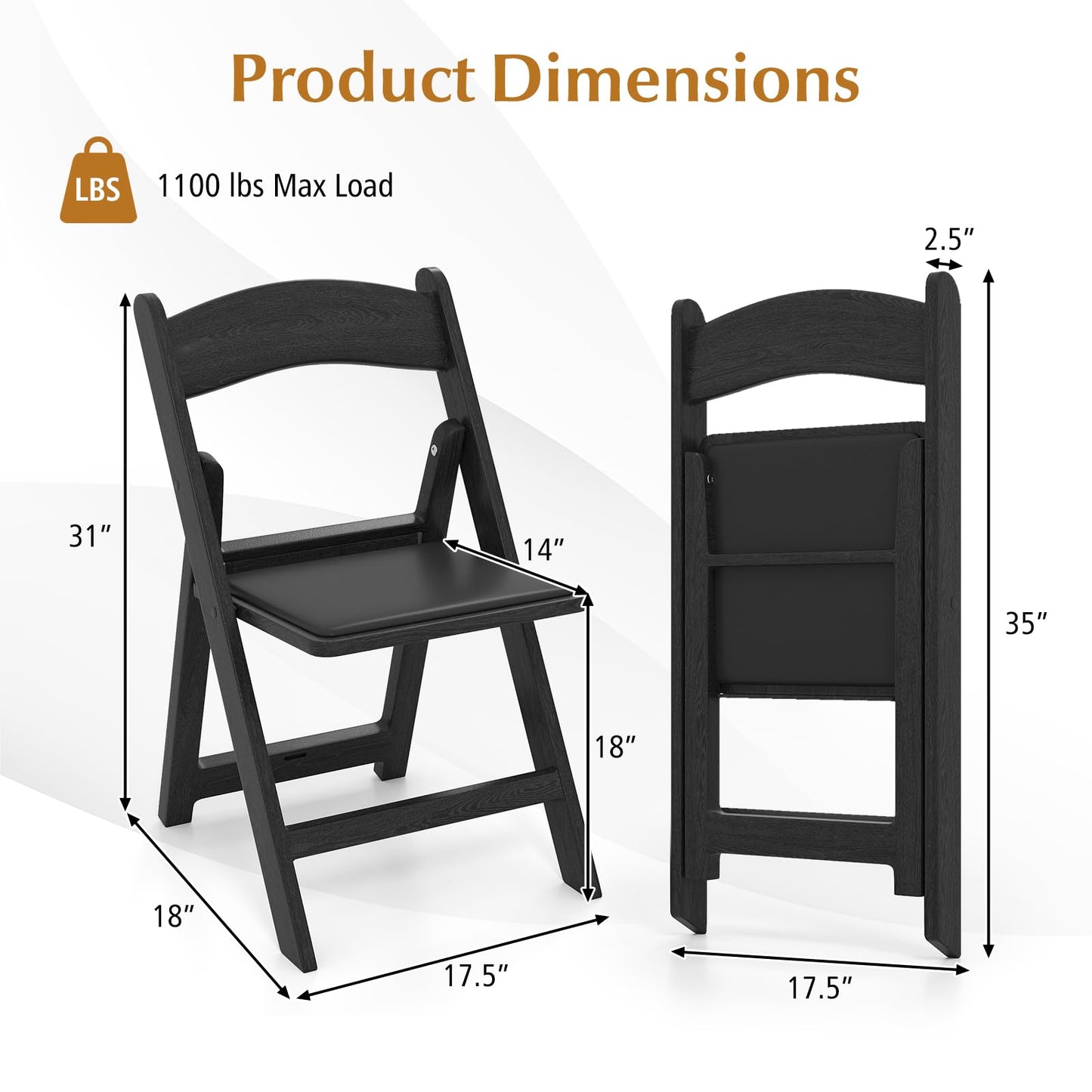 Giantex 20-Pack Folding Chairs, Portable Resin Event Chairs with Padded Seat, All-Weather Resin Frame, 1100 lbs Static Capacity, Lightweight Foldable Chair for Office, Wedding, Party, Outdoor