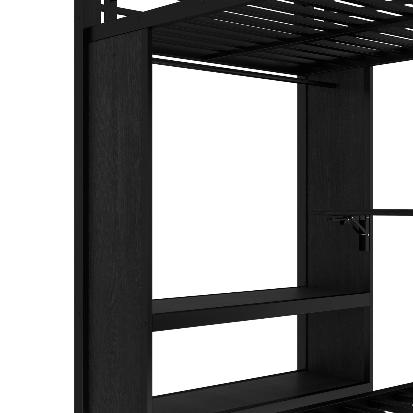 Bellemave Twin/Twin XL Over Twin XL bunk Bed with Foldable Desk and Wardrobe and Twin Trundle, loft Bed with Desk and Desk, Metal Bunk Beds with Storage, Black