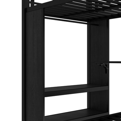 Bellemave Twin/Twin XL Over Twin XL bunk Bed with Foldable Desk and Wardrobe and Twin Trundle, loft Bed with Desk and Desk, Metal Bunk Beds with Storage, Black