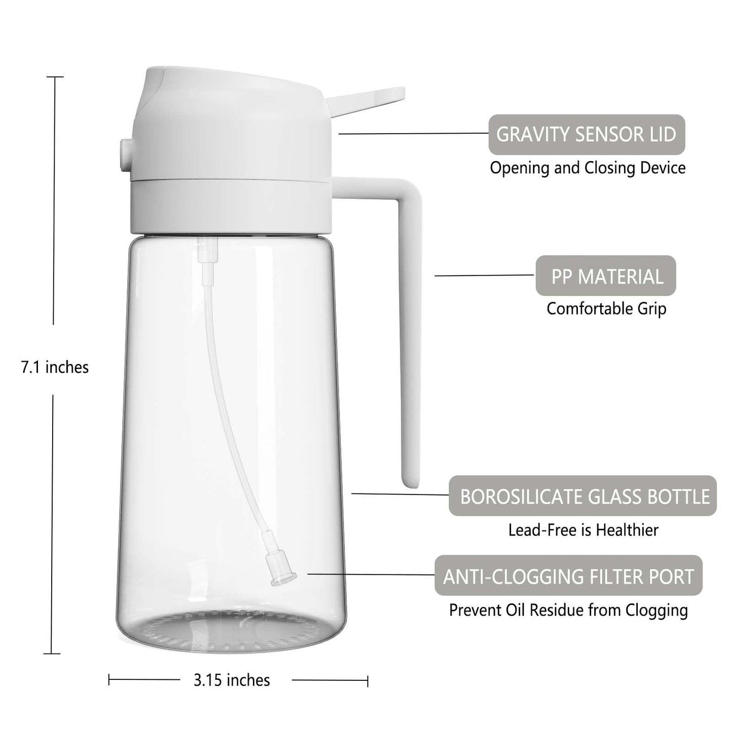 With Stickers 16oz Olive Oil Sprayer for Cooking - 2 in 1 Spray & Pour Olive Oil Dispenser - 470ml Glass Spray Oil Bottle - Kitchen Gadgets