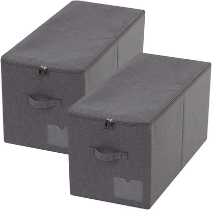 Pack of 2 Large Size Folding Clothing Storage Bins with Dust Proof Lid, Wardrobe Organizer for Bedroom Closet, Black
