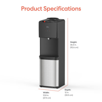 Brio 130SS Series Bottom Load Water Cooler Dispenser for 5 Gallon Bottles, Hot, Room & Cold, Great for Home or Office, Child Safety Lock, Empty Bottle Alert, Energy Star 3.0, Black & Stainless Steel