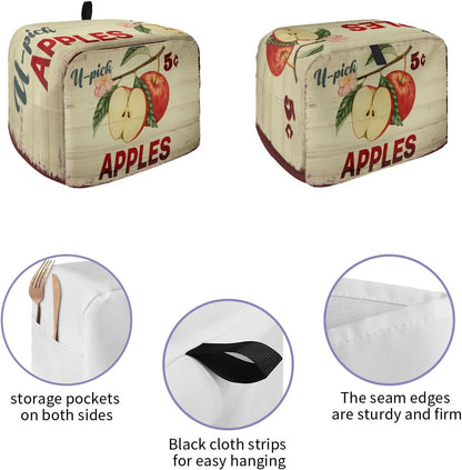 Toaster Cover, Tasty Apples 5 Cents Vintage Country Style 4 Slice, Soft Washable Dust-proof Cover with Pockets for