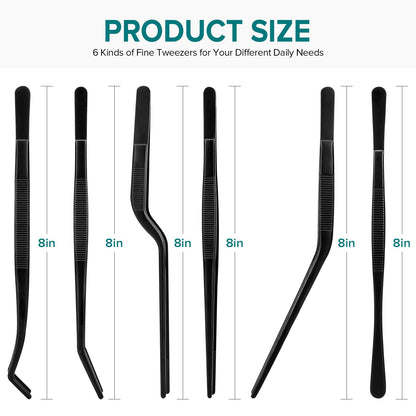 Kitchen Tweezer Tongs Set,6 Pcs Kitchen Tweezers,8" Cooking Tweezers Set,Stainless-Steel Food Chef Culinary Tweezers Tongs for Baking Decorating Feeding Plating,Black