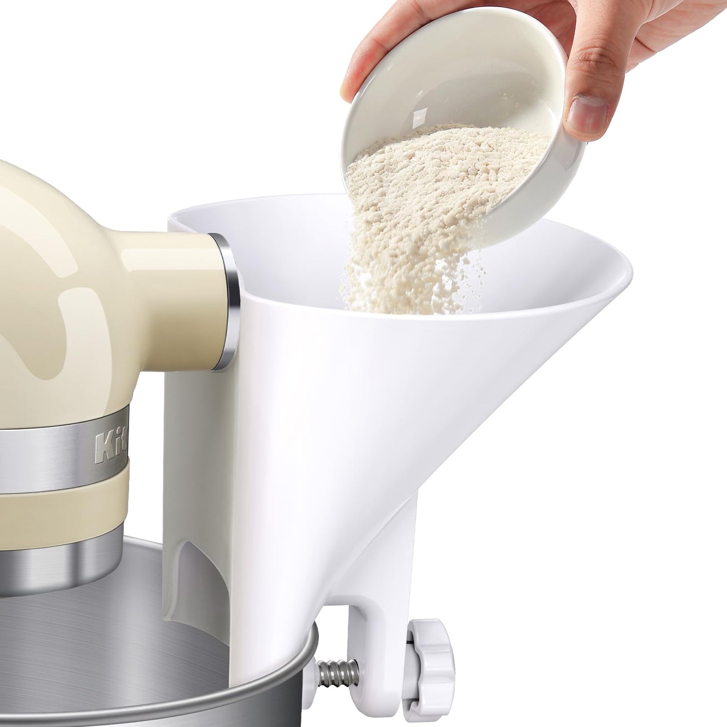 WANLISS Flour Funnel for Kitchen Aid Mixer,KitchenAid Accessories and Attachments for Multiple Stand Mixers 3.2Qt-7Qt,Wide Mouth Pouring Chute Durable Dishwasher Safe Baking Mothers Day Gift for Women